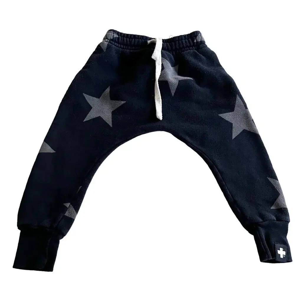 Nununu boys black star sweatpants size 6-12 m